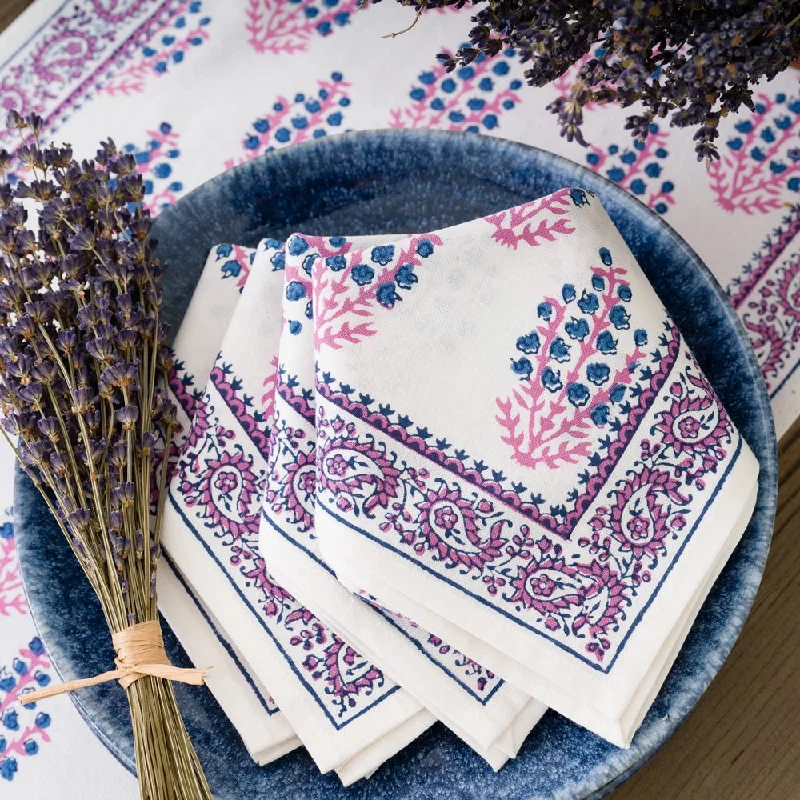 Artisan ceramic dinner bowls-Sagar Blue & Magenta Napkin