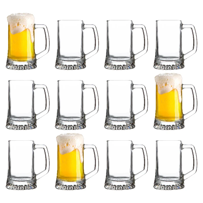 Hand-painted pottery mugs-290ml Stern Tankard Glass Beer Mugs - Pack of 12 - By Bormioli Rocco