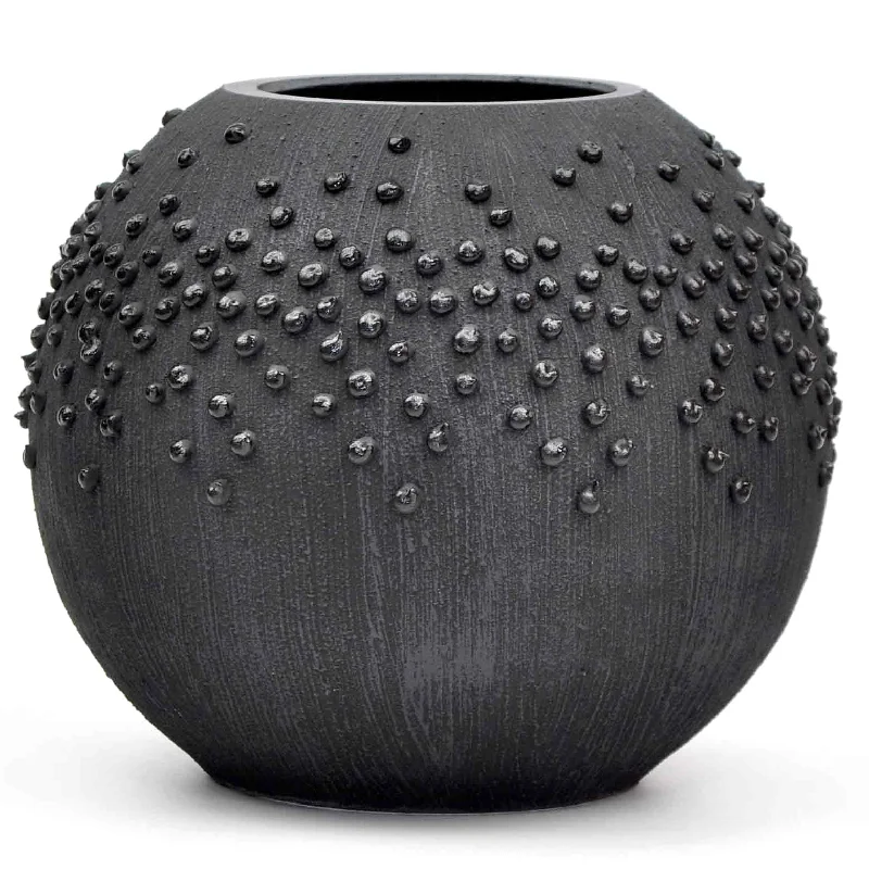 Retro ceramic table vases-Black Glass Vase for Flowers | Painted Art Glass Round Bubble Vase | Interior Design Home Room Decor | Table black vase 6 inch | 5578/180/sh150.4