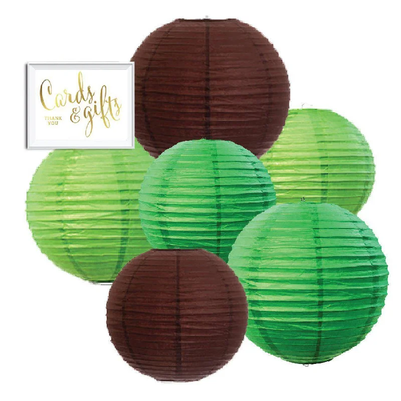 Modern wall art prints-Brown, Kiwi Green, Emerald Green Hanging Paper Lanterns Decorative Kit