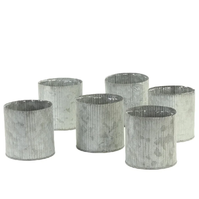 Cute animal-themed cushions-Set of 6 Corrugated Zinc Cylinder Vases