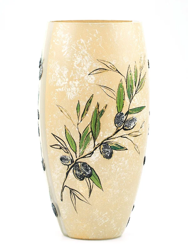 Floral embroidered pillows-Handpainted Glass Vase for Flowers | Painted Art Olives Oval Vase | Interior Design Home Room Decor | 7518/300/sh215