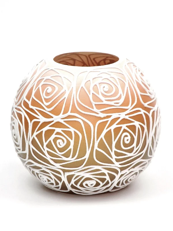 Bold red accent pillows-Handpainted Glass Vase for Flowers | Painted Orange Art Glass Round Vase | Interior Design Home Room Decor | Table vase 6 inch | 5578/180/sh120.1