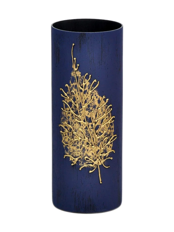 Luxury velvet table lamps-Handpainted Glass Vase for Flowers | Table vase 12 inch | Dark blue vase | Art Decorated Glass Cylinder Vase | Interior Design | Home Decor | 7017/300/sh161.1