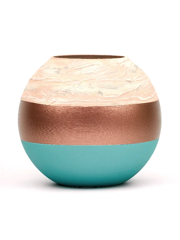 Handpainted Glass Vase | Painted Copper Bowl Art Glass Round Vase | Interior Design Home Room Decor | Table vase 6 inch | 5578/180/sh170