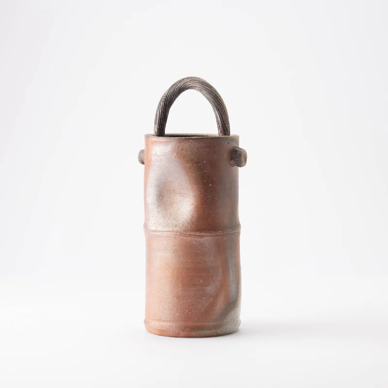 Minimalist bamboo wall art-Hozan Kiln Sangiri Bizen Ware Vase With Handle