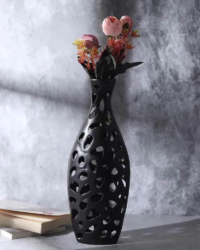 Bold black table runners-Premium Sophia Floral Aluminum Vase | 4 x 12 inches