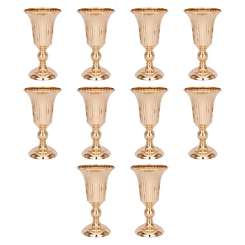 Handmade clay plant pots-Set of 10 Ribbed Metal Compote Trumpet Vase