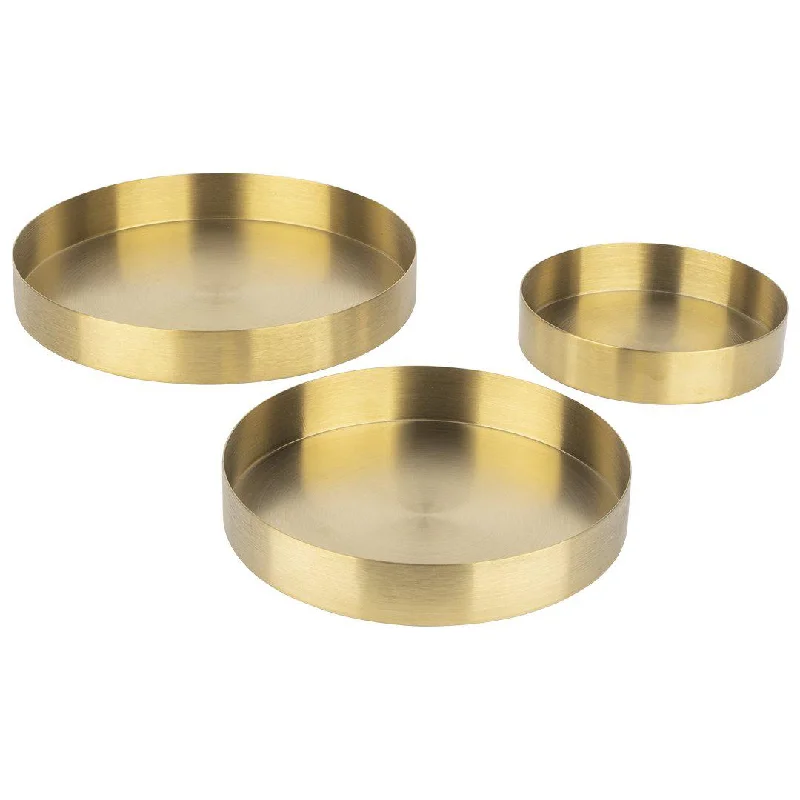 Luxury velvet table lamps-Set of 3 Round Decorative Gold Metal Trays