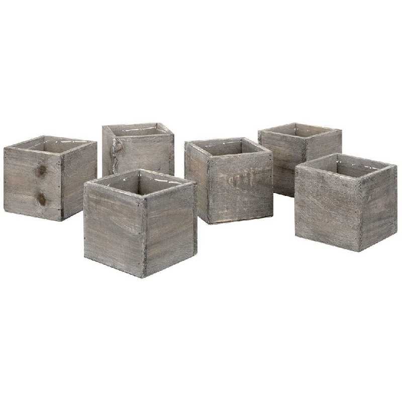 Minimalist bamboo wall art-Set of 6 Rustic Square Cube Wood Vase