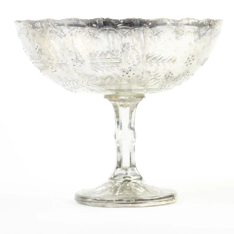 Sleek glass wall sculptures-Wide Antique Glass Compote Bowl Pedestal Flower Bowl Centerpiece