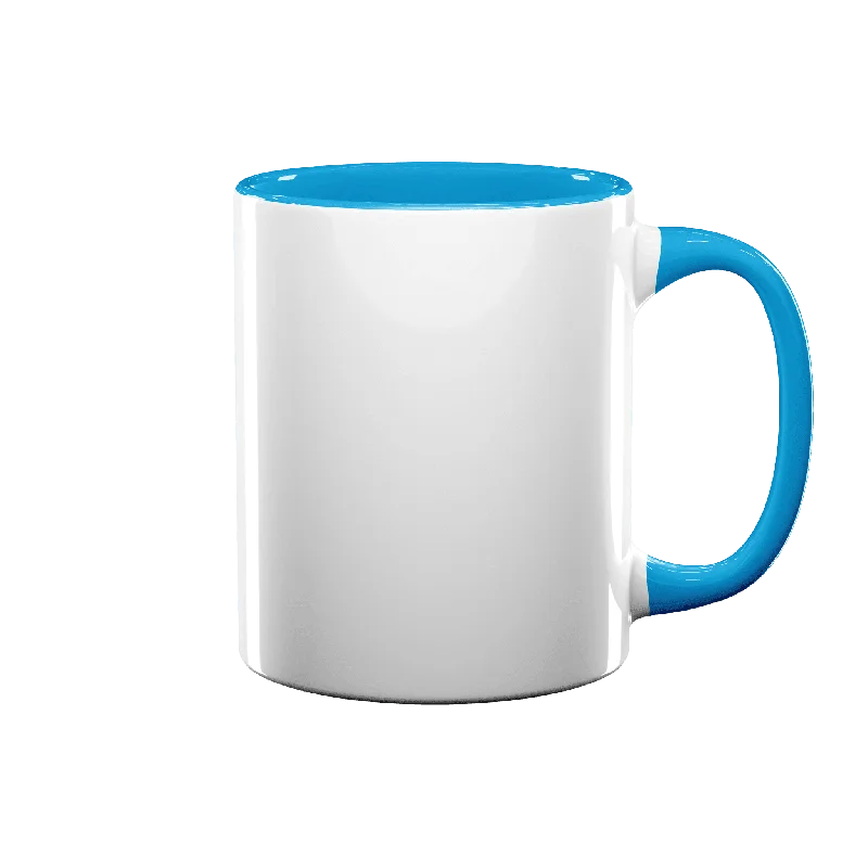 Artisan stoneware mugs-11 oz Inner & Handle Colored Mug - Light Blue