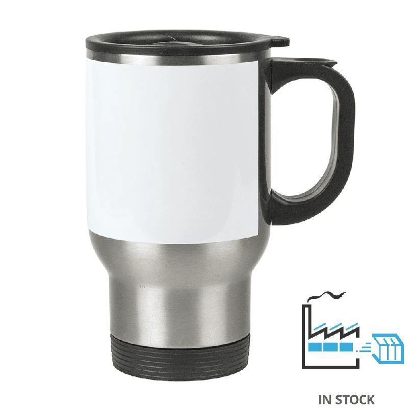 Elegant crystal tumblers for parties-14 oz Stainless Steel Travel Mug - with White Patch - ORCA