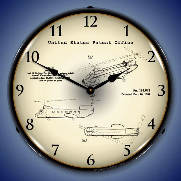 Minimalist bamboo throw blankets-1956 CH-47 Chinook Helicopter Patent Backlit LED Clock