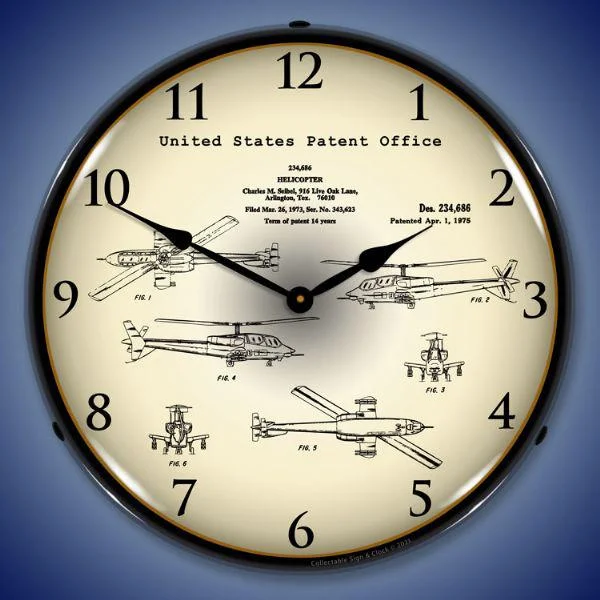 Retro ceramic wall planters-1973 AH-64 Apache Helicopter Patent Backlit LED Clock