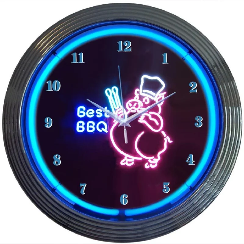 Vintage brass wall sconces-BBQ Pig Neon Clock