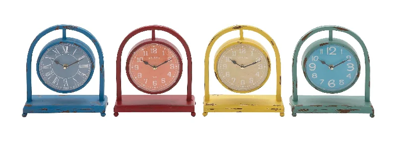 Vintage floral candle lanterns-Benzara The Unique Metal Desk Clock 4 Assorted