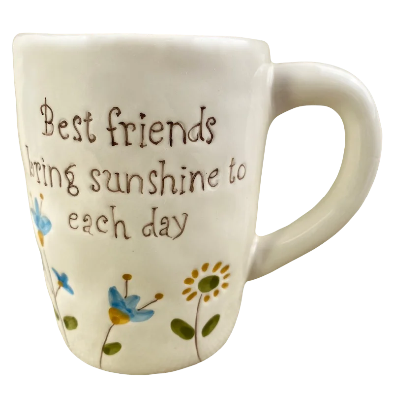 Heavy-duty plastic party cups-Best Friends Bring Sunshine To Each Day Etched Floral Mug Ganz