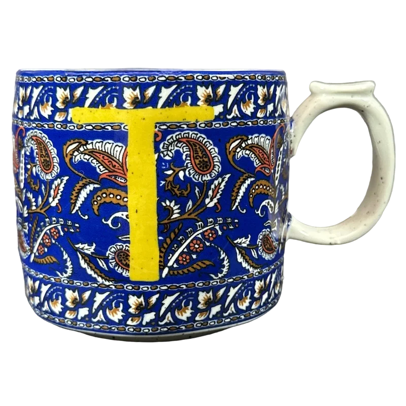 Color-changing ceramic cups-Blockprint Letter "T" Monogram Initial Floral Mug Anthropologie