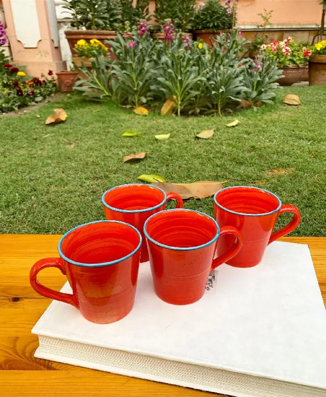 Stylish rose gold tumblers-Bright orange conical mugs. Set of 4 mugs.