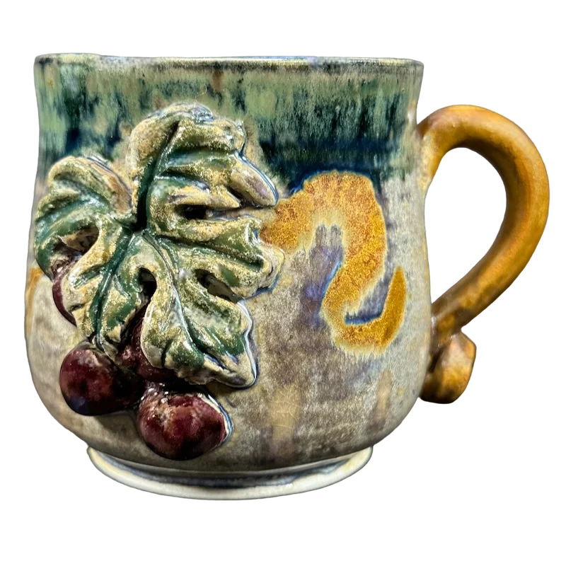 Matte finish stainless mugs-Bundle Of Grapes With Leaves A Time For Joy New Orleans '92 3D Pottery Mug Redeemer Fresno