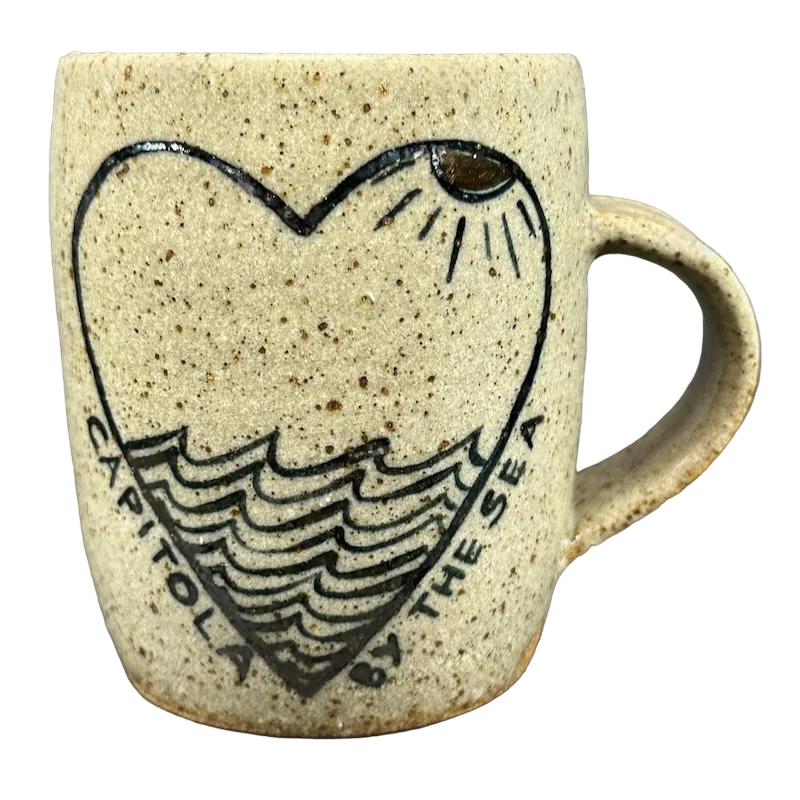 Outdoor insulated drinking cups-Capitola By The Sea Sweet Asylum Boutique Stephanie Adams Heart Mug Pickle Pottery