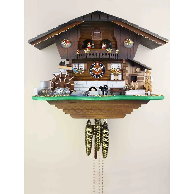 Rustic wooden wall shelves-Loetscher - Cat & Mouse Swiss Cuckoo Clock - Made in Switzerland