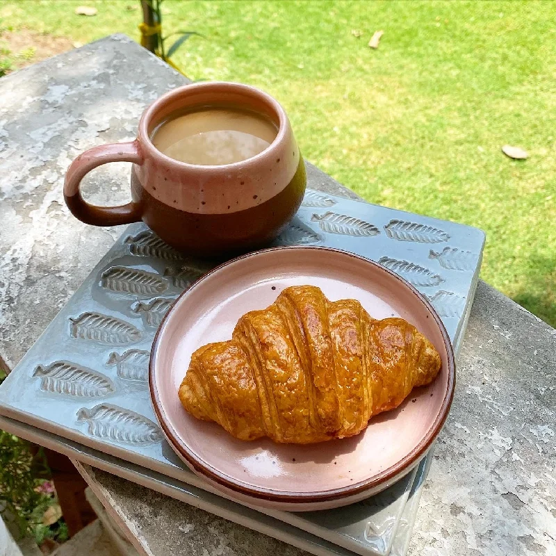 Portable silicone water cups-Chai pink terracotta Malmo mug with chai pink snacking plate