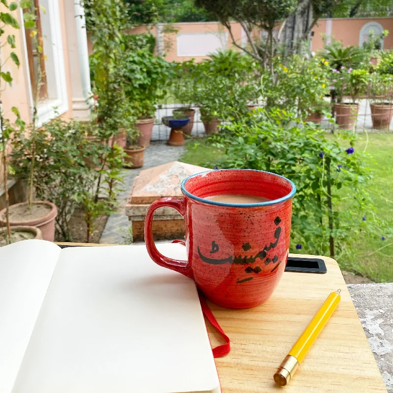 Stackable ceramic drinking cups-Feminist Gloria mug in red