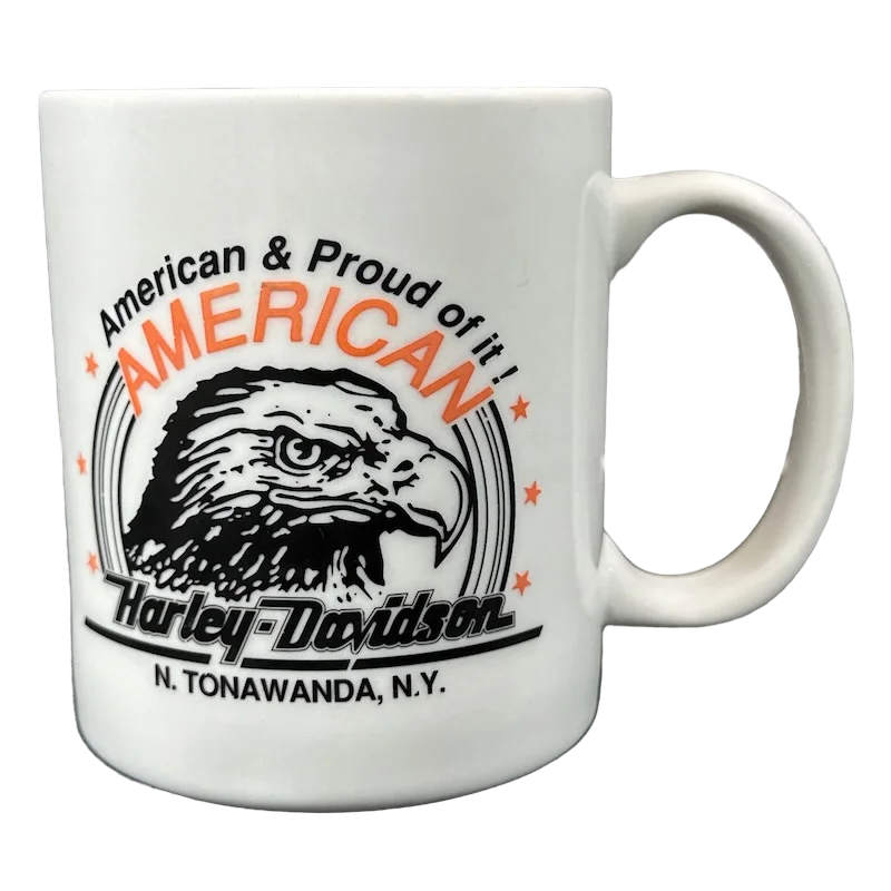 Designer porcelain mugs for tea-Harley Davidson North Tonawanda New York American & Proud Of It! Eagle Mug