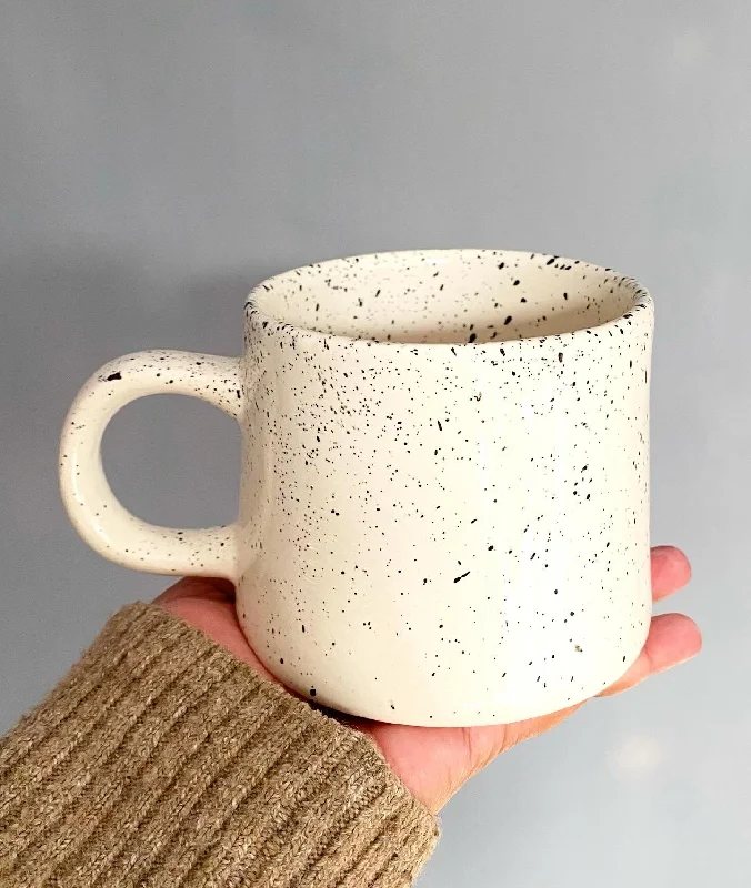 Eco-friendly bamboo cups-Ivory white Vigo mug with black speckles