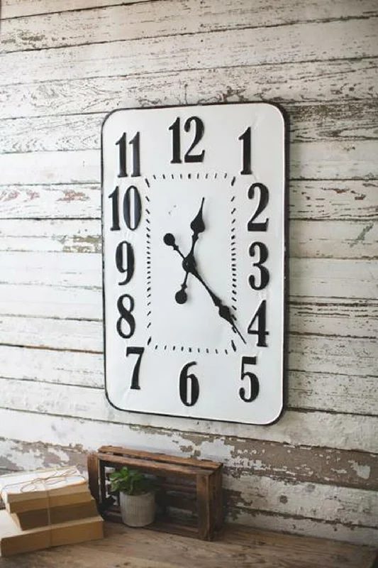 Minimalist bamboo wall art-Kalalou CHYK1103 Enamelware Rectangle Wall Clock