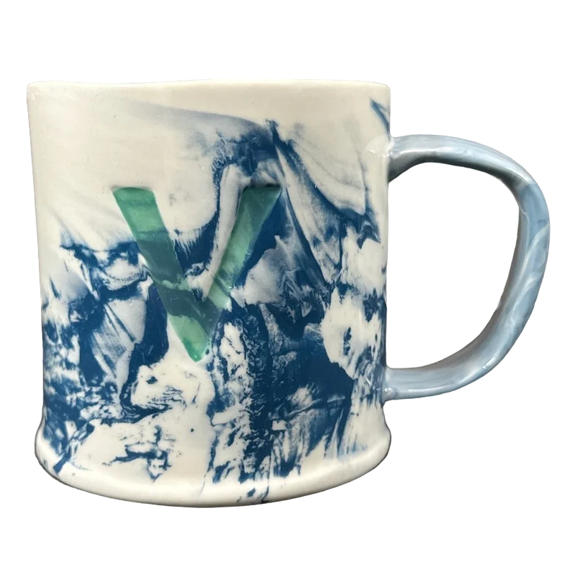 Heavy-duty glass beer mugs-Marbled Letter "V" Monogram Initial Mug Anthropologie