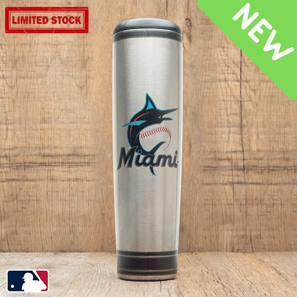 Eco-friendly bamboo tumblers-Miami Marlins Metal Dugout Mug | Stainless Steel Baseball Bat Mug