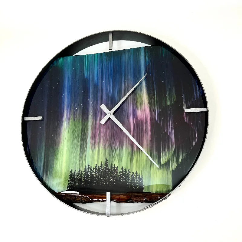 Rustic wooden candle holders-*NEW // 21” Northern Lights Live Edge Black Walnut Wood Wall Clock