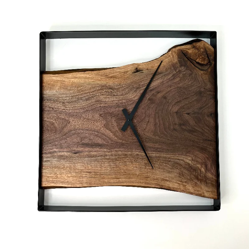 Vintage brass accent lamps-*NEW // 21” Sqwoop Black Walnut Live Edge Wood Clock