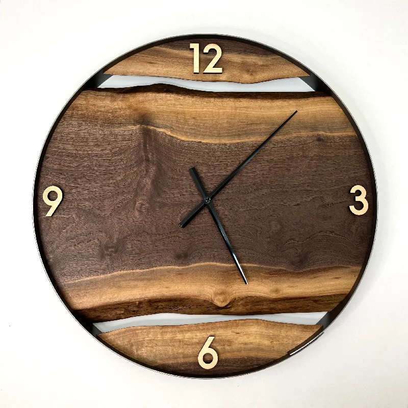 Luxury gold wall mirrors-*NEW // 25” Black Walnut Live Edge Wood Clock