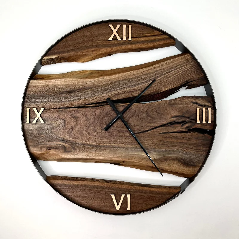 Elegant gold plant pots-*NEW // 25” Black Walnut Live Edge Wood Clock