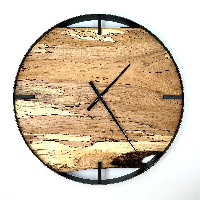 Handmade pottery candle holders-*NEW // 25” Spalted Maple Live Edge Wood Clock