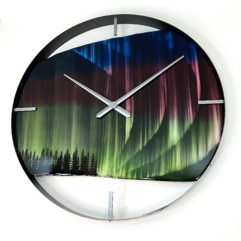 Cute animal wall art-*NEW // 30” Northern Lights Live Edge Black Walnut Wood Wall Clock