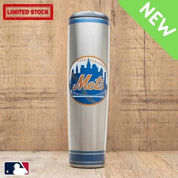 Glittery plastic tumblers-New York Mets Metal Dugout Mug | Stainless Steel Baseball Bat Mug