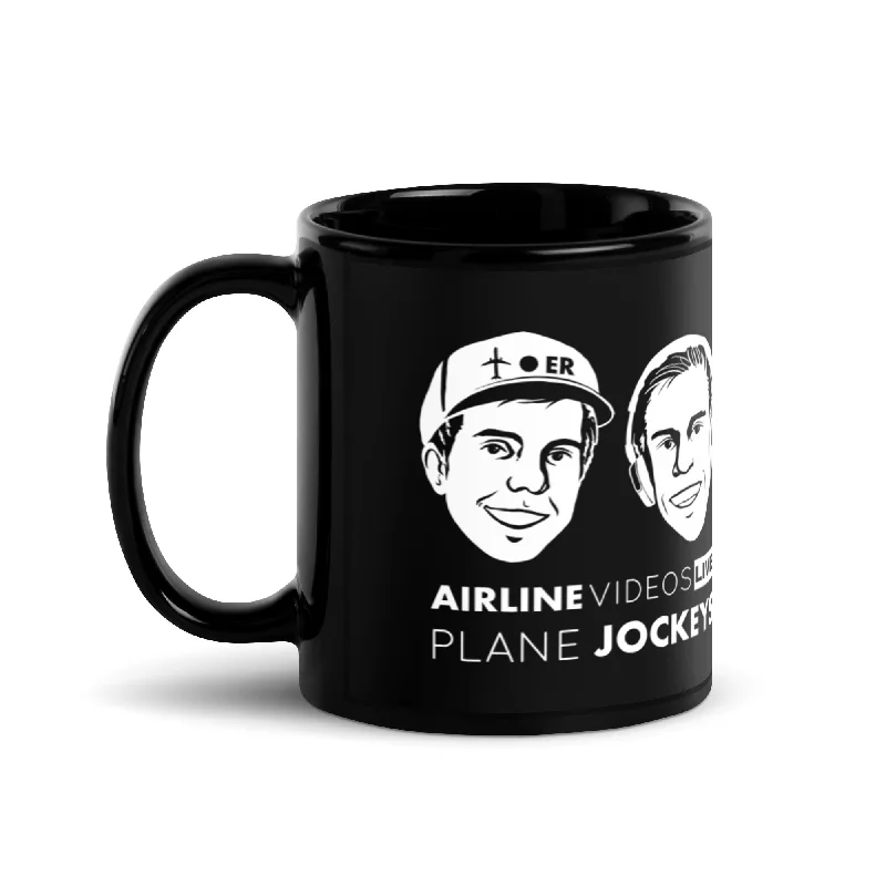 Custom engraved tumblers-PLANE JOCKEYS Black Glossy Mug - SOLD IN US ONLY