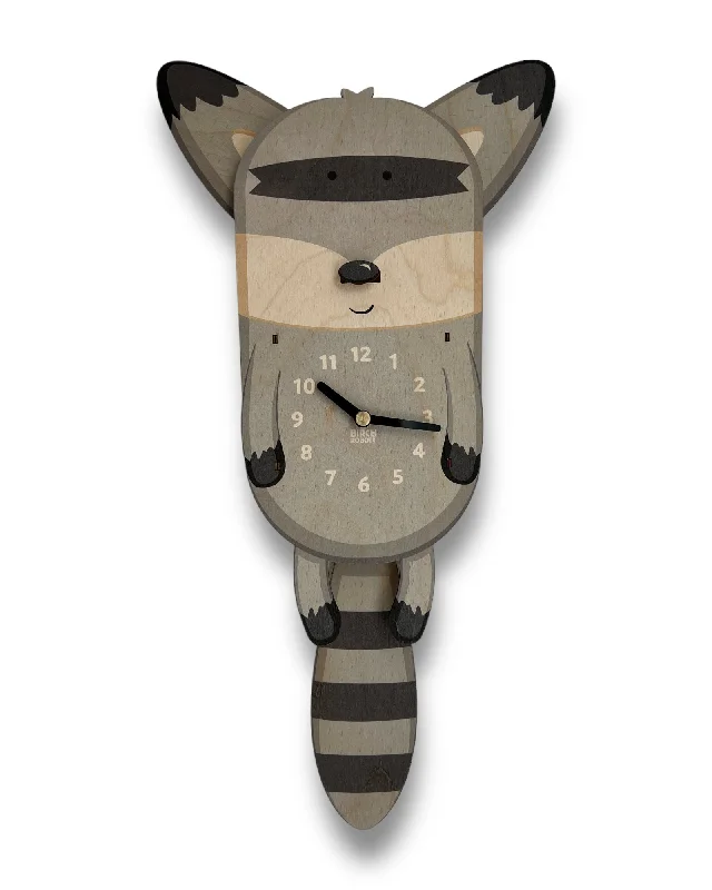 Stylish rattan wall hangings-Rocky the Raccoon Pendulum Clock