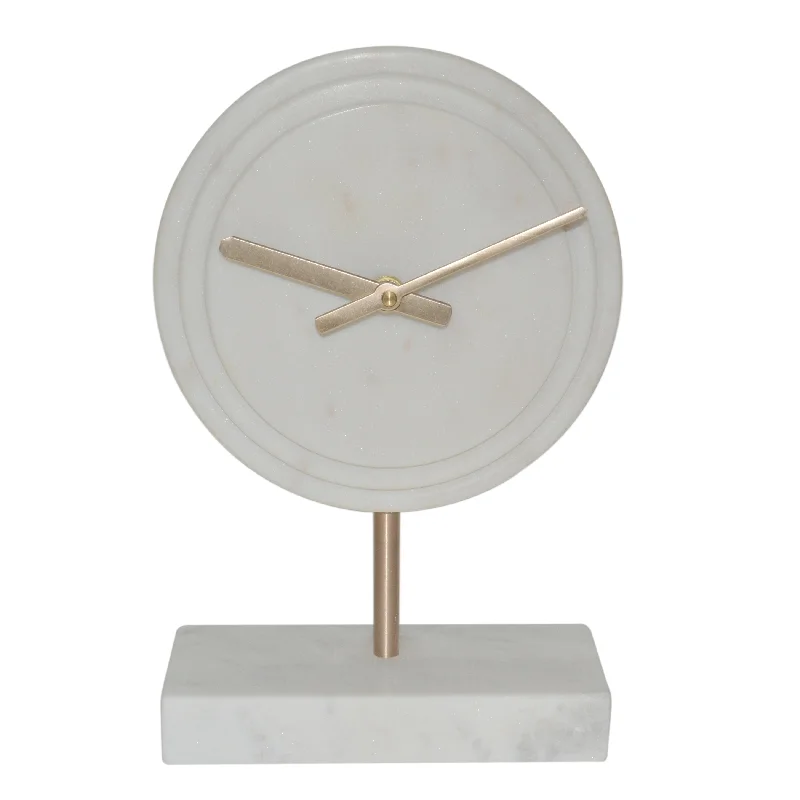 Stylish rattan wall mirrors-Sagebrook Home Marble 9`` Round Table Clock, White