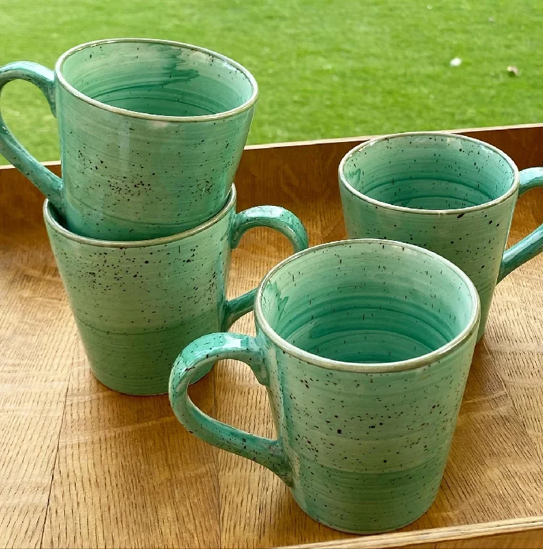 Stackable porcelain coffee cups-Sea green conical mug. Set of 4.