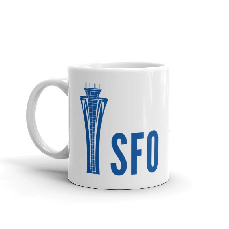 Insulated stainless steel cups-SFO Tower (front view) White glossy mug