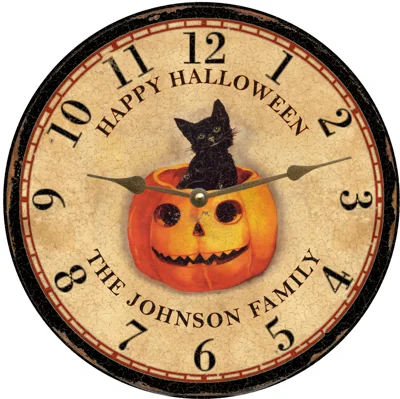 Retro polka dot cushions-Unique Personalized Halloween Clock- Halloween Wall Clock