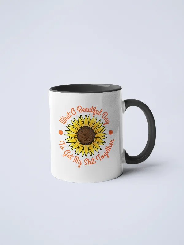 Retro striped coffee cups-What A Beautiful Day To Get My Shit Together Ceramic Coffee Mug