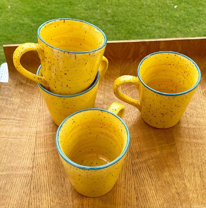 Luxury crystal wine tumblers-Yellow conical mugs. Set of 4.