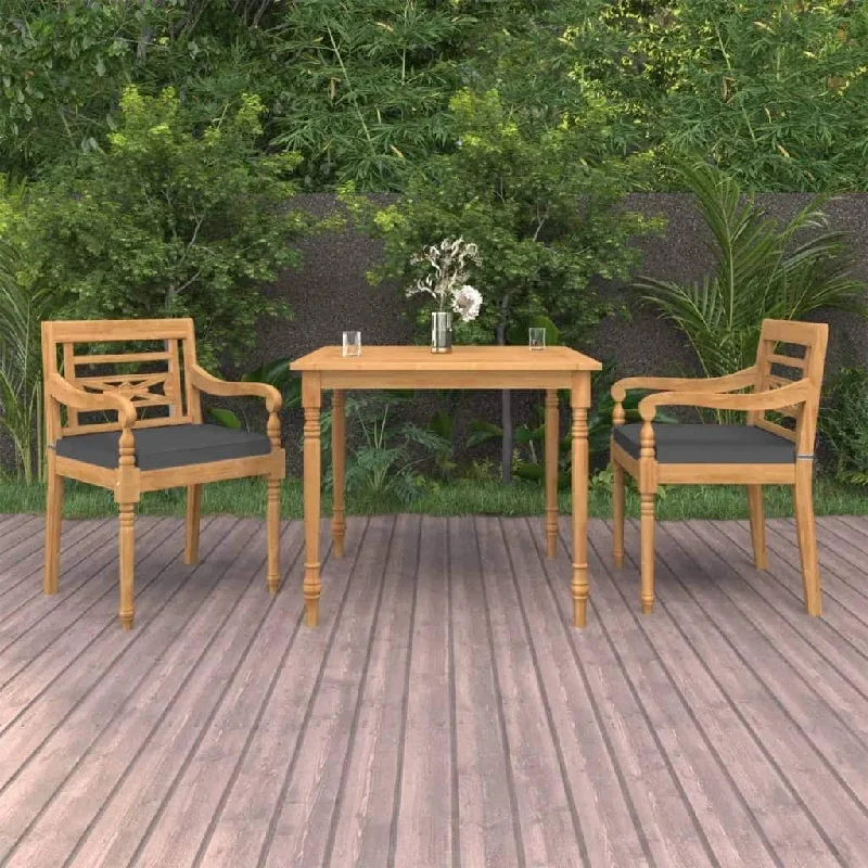 Hand-painted pottery planters-3 Piece Patio Dining Set with Cushions Solid Teak Wood